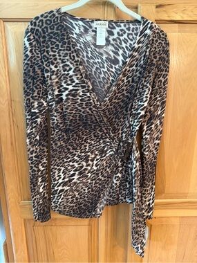 Arianne Women's Leopard Print Wrap Top - Brown Medium New With Tags